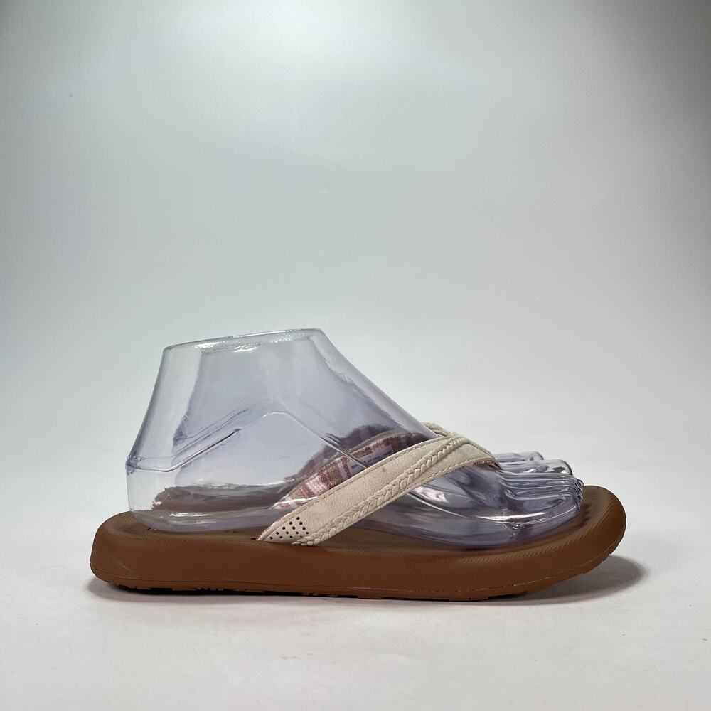 FLOJOS Beige Brown Thong Flip Flops Braided Strap Slide Sandals Women’s Size 7